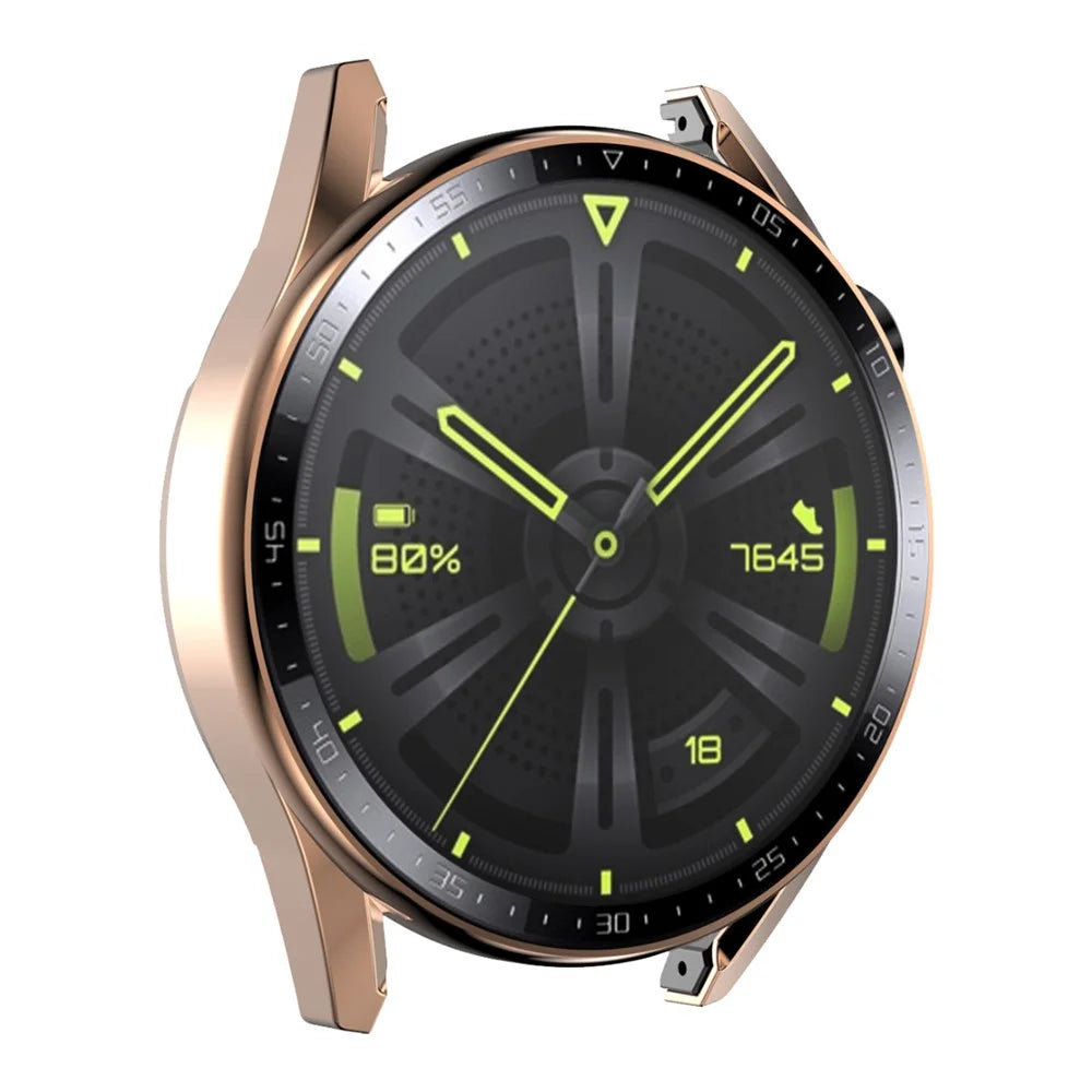 ENKAY HAT PRINCE for Huawei Watch GT 3 46mm 9H Tempered Glass Screen Protector Scale Design Electroplating Hard PC Watch Protective Case - Rose Gold - 1