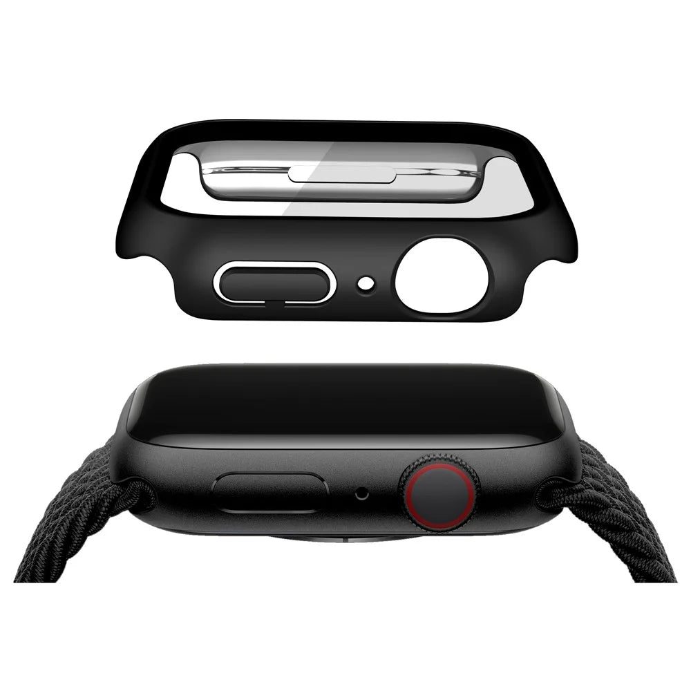Matte PC Watch Case for Apple Watch Series 9 / 8 / 7 41mm Electroplating Watch Cover Protector with Tempered Glass Screen Protector - Black - 3