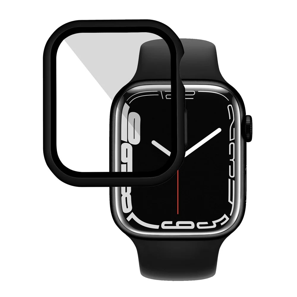 Matte PC Watch Case for Apple Watch Series 9 / 8 / 7 41mm Electroplating Watch Cover Protector with Tempered Glass Screen Protector - Black - 5
