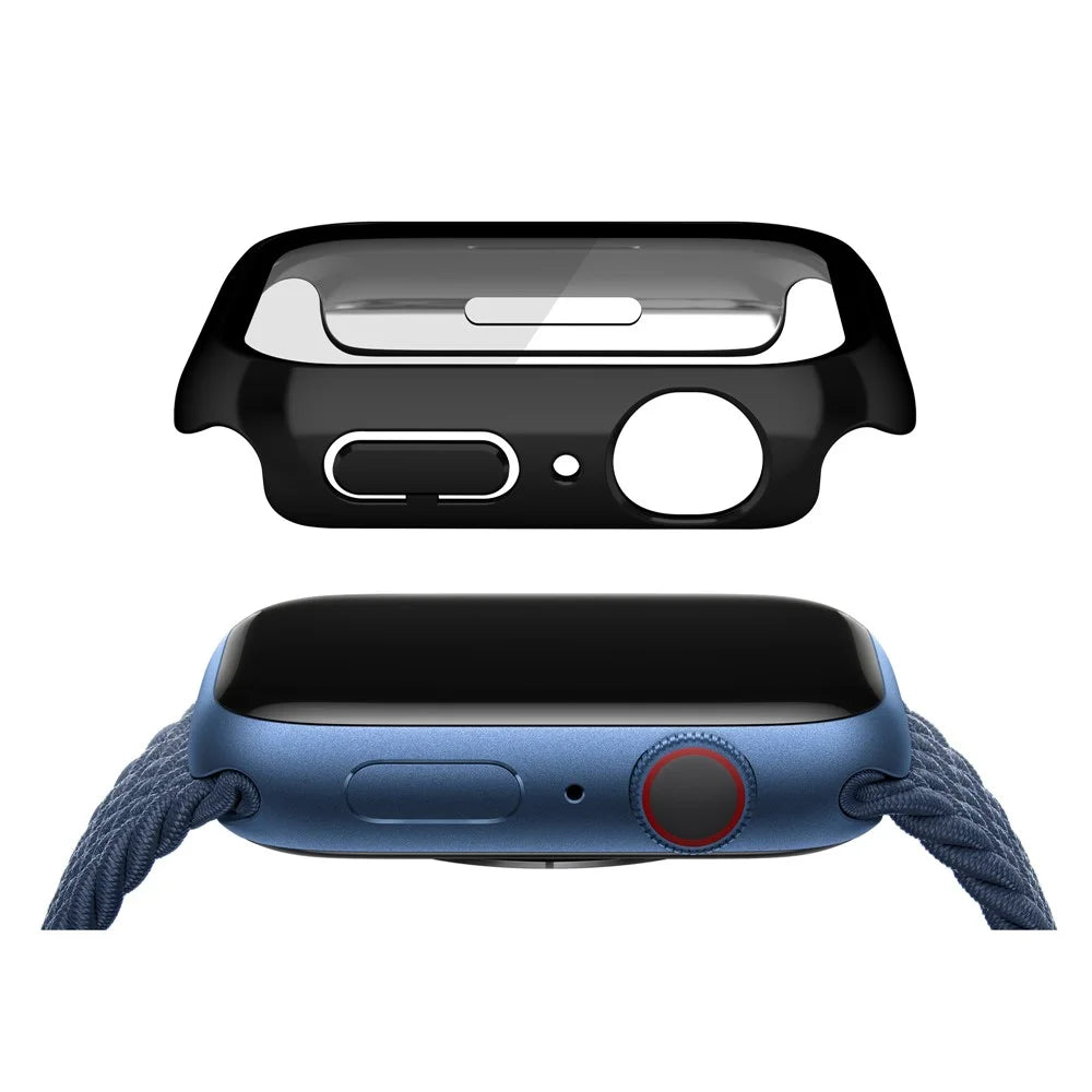 Electroplating PC Watch Case for Apple Watch Series 9 / 8 / 7 41mm Anti-fall Watch Cover with Tempered Glass Screen Protector - Black - 2