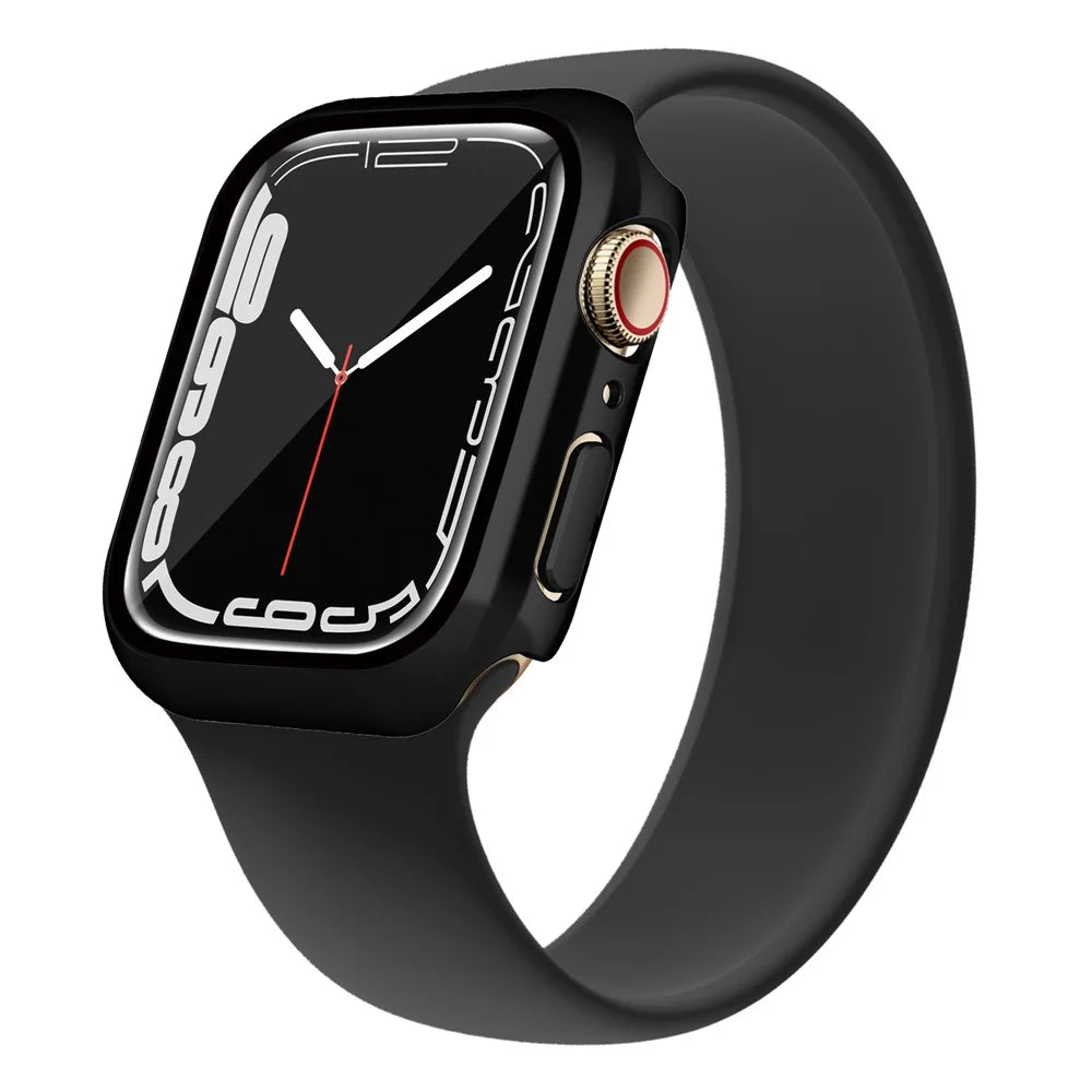 Electroplating PC Watch Case for Apple Watch Series 9 / 8 / 7 41mm Anti-fall Watch Cover with Tempered Glass Screen Protector - Black - 3