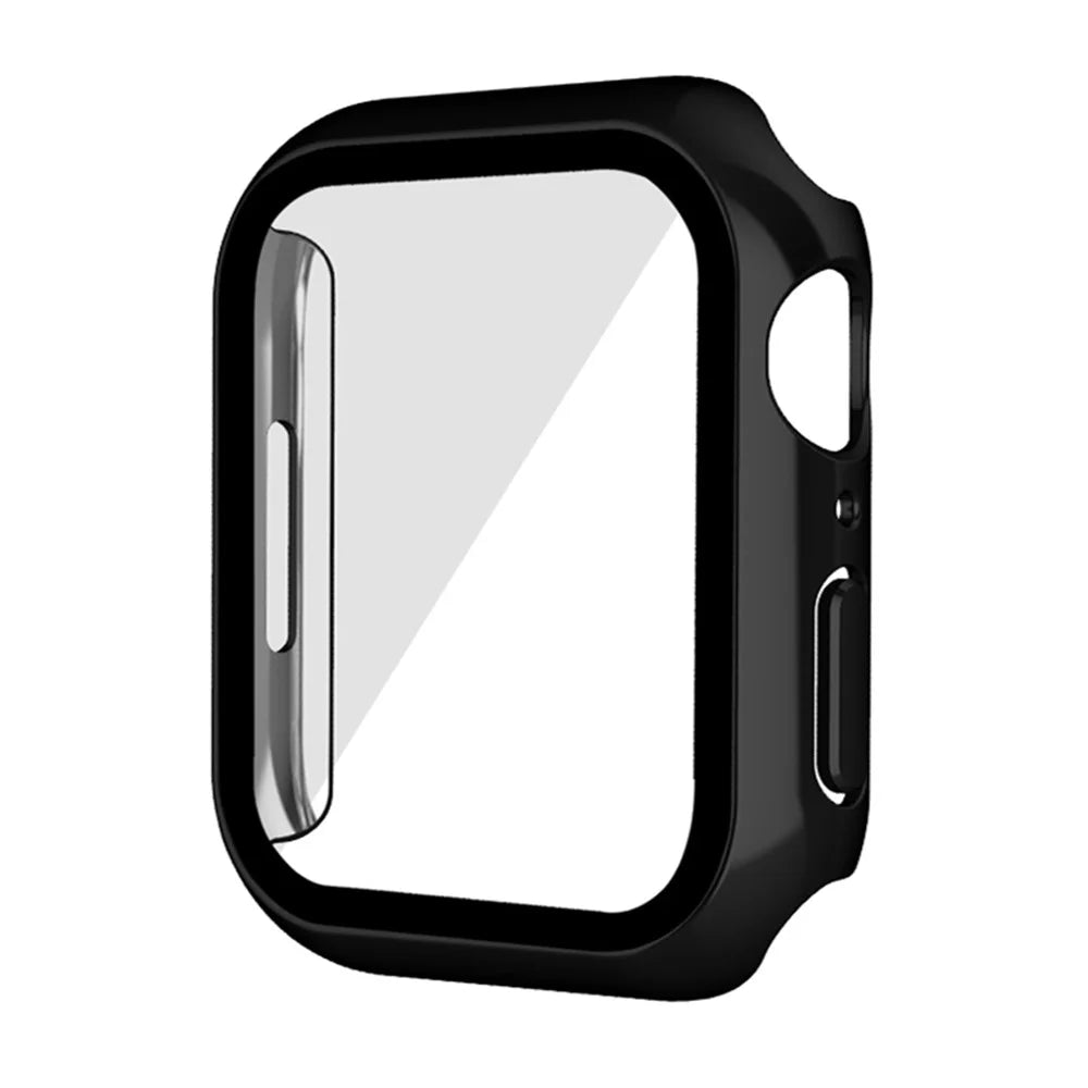 Electroplating PC Watch Case for Apple Watch Series 9 / 8 / 7 41mm Anti-fall Watch Cover with Tempered Glass Screen Protector - Black - 6