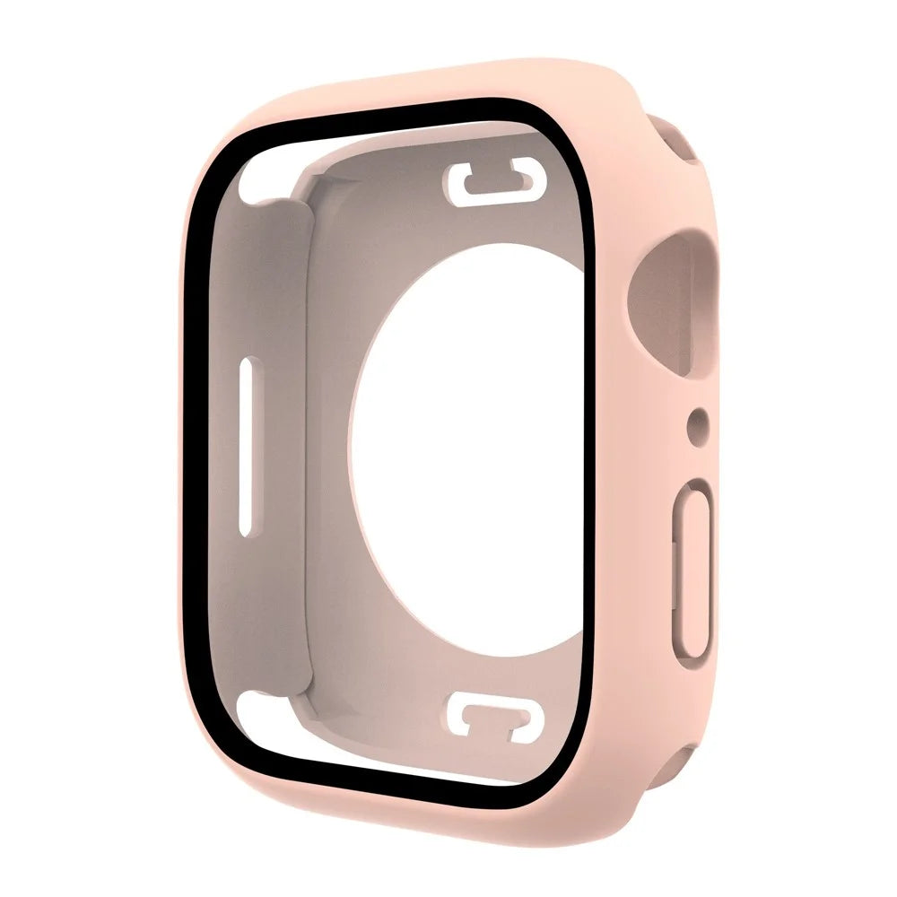For Apple Watch Series 9 / 8 / 7 45mm Anti-scratch Tempered Glass Screen Protector Waterproof PC Watch Case with Back Cover - Pink - 2