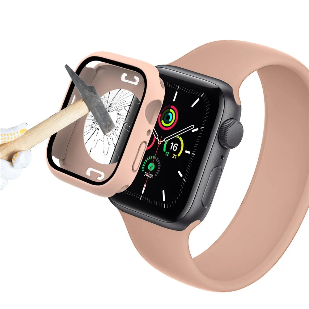 For Apple Watch Series 9 / 8 / 7 45mm Anti-scratch Tempered Glass Screen Protector Waterproof PC Watch Case with Back Cover - Pink - 6