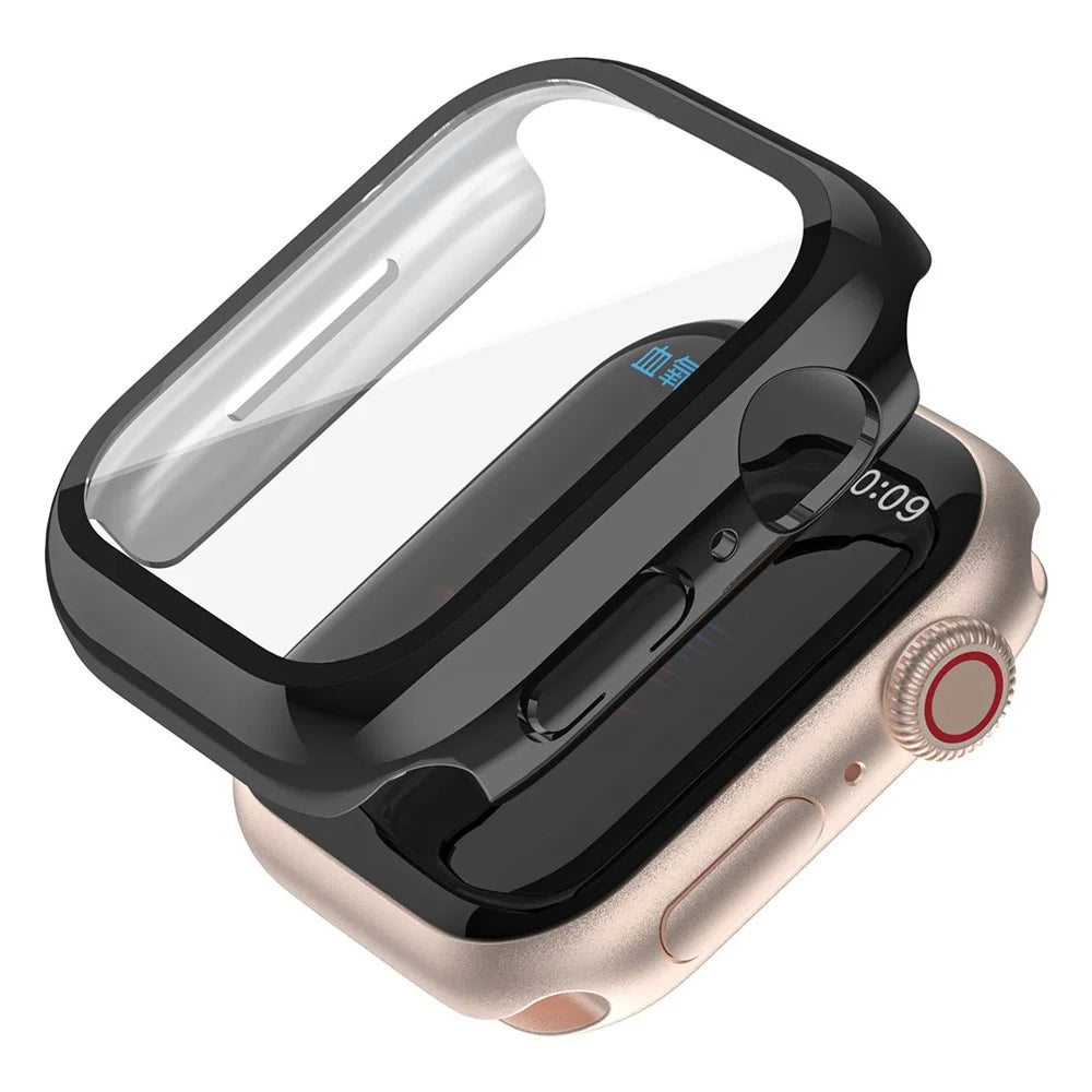 For Apple Watch Series SE3 / SE2 / SE1 / 6 / 5 / 4 44mm Dustproof Button Cover Electroplating Hard PC Watch Case with Tempered Glass Screen Protector - Black - 4