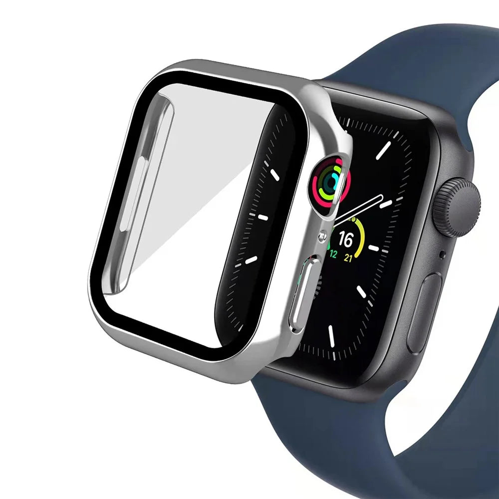 For Apple Watch Series SE3 / SE2 / SE1 / 6 / 5 / 4 44mm Dustproof Button Cover Electroplating Hard PC Watch Case with Tempered Glass Screen Protector - Black - 6