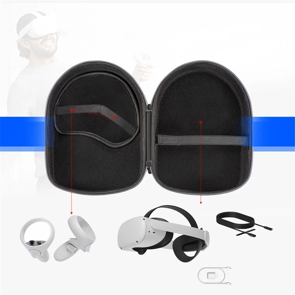 1110700 For Oculus Quest 2 VR Headset Controller Elite Head Strap Portable Storage Bag Carrying Case - 7