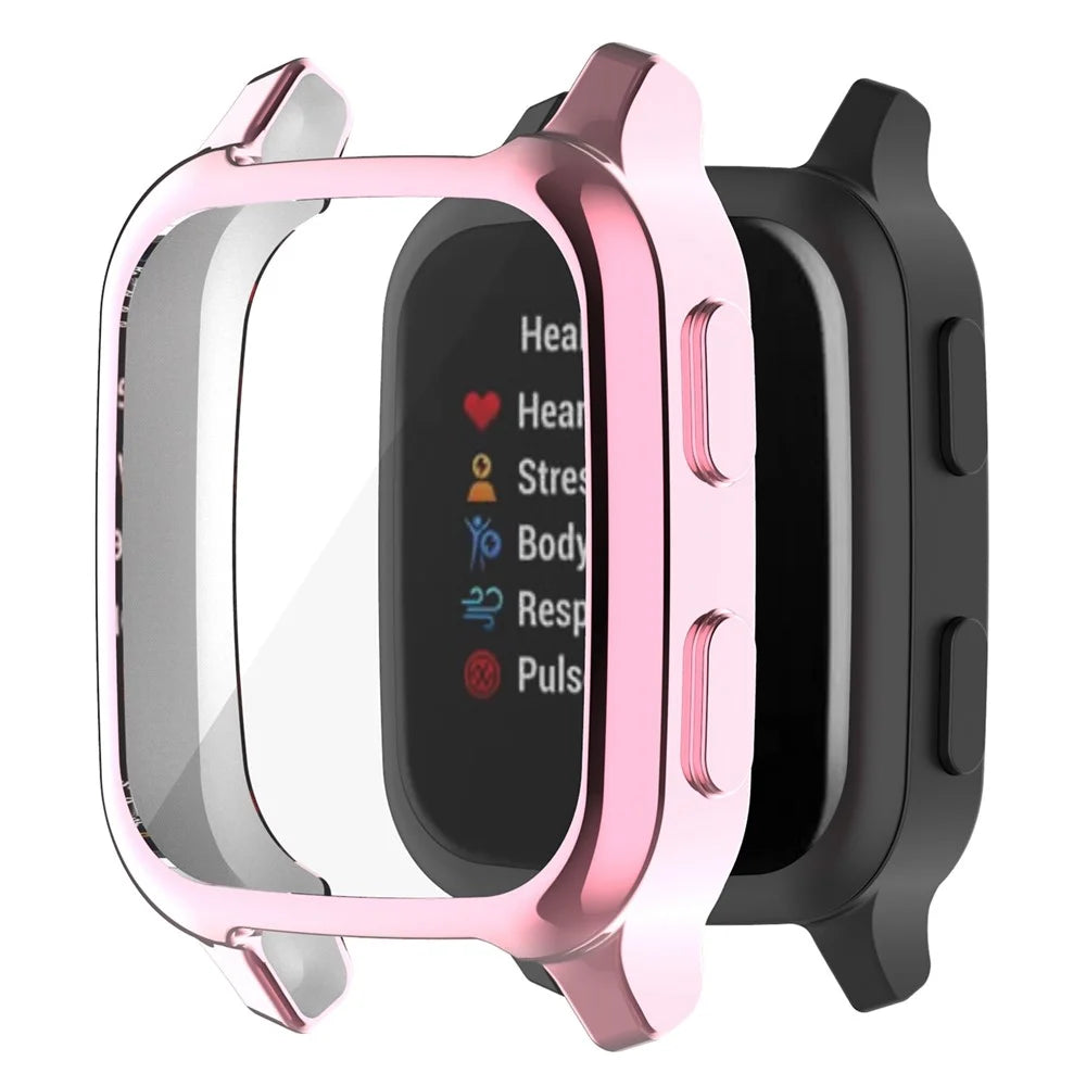 For Garmin Venu Sq / Venu Sq Music / Venu Sq 2 / Venu Sq 2 Music Soft TPU Watch Case Electroplate Edges Full Coverage Shockproof Bumper Protective Cover - Pink - 1