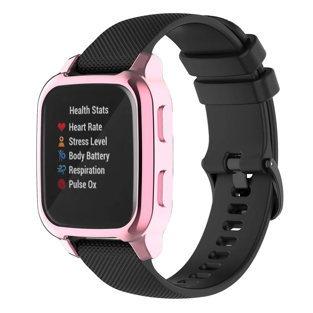 For Garmin Venu Sq / Venu Sq Music / Venu Sq 2 / Venu Sq 2 Music Soft TPU Watch Case Electroplate Edges Full Coverage Shockproof Bumper Protective Cover - Pink - 5