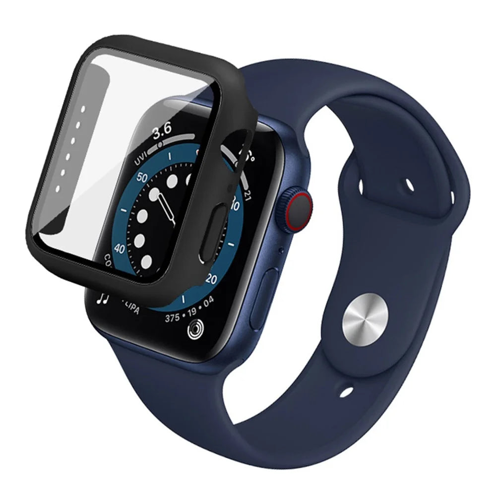 IMAK Watch Case For Apple Watch SE3 / SE2 / SE1 / 6 / 5 / 4 44mm Anti-Scratch Watch Cover with HD Tempered Glass - Black - 1