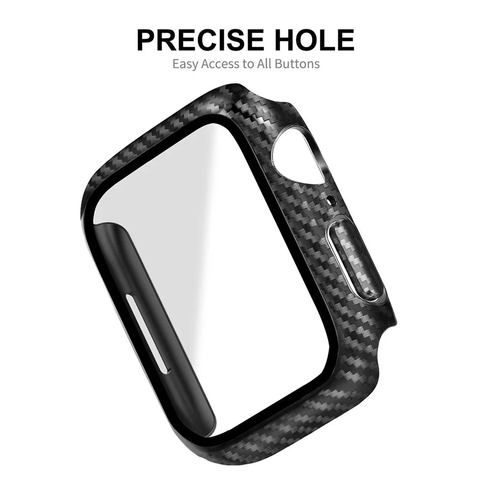 ENKAY HAT PRINCE For Apple Watch Series 9 / 8 / 7 45mm Hard PC Case with Tempered Glass Screen Protector Carbon Fiber Texture Full Protective Cover - 3