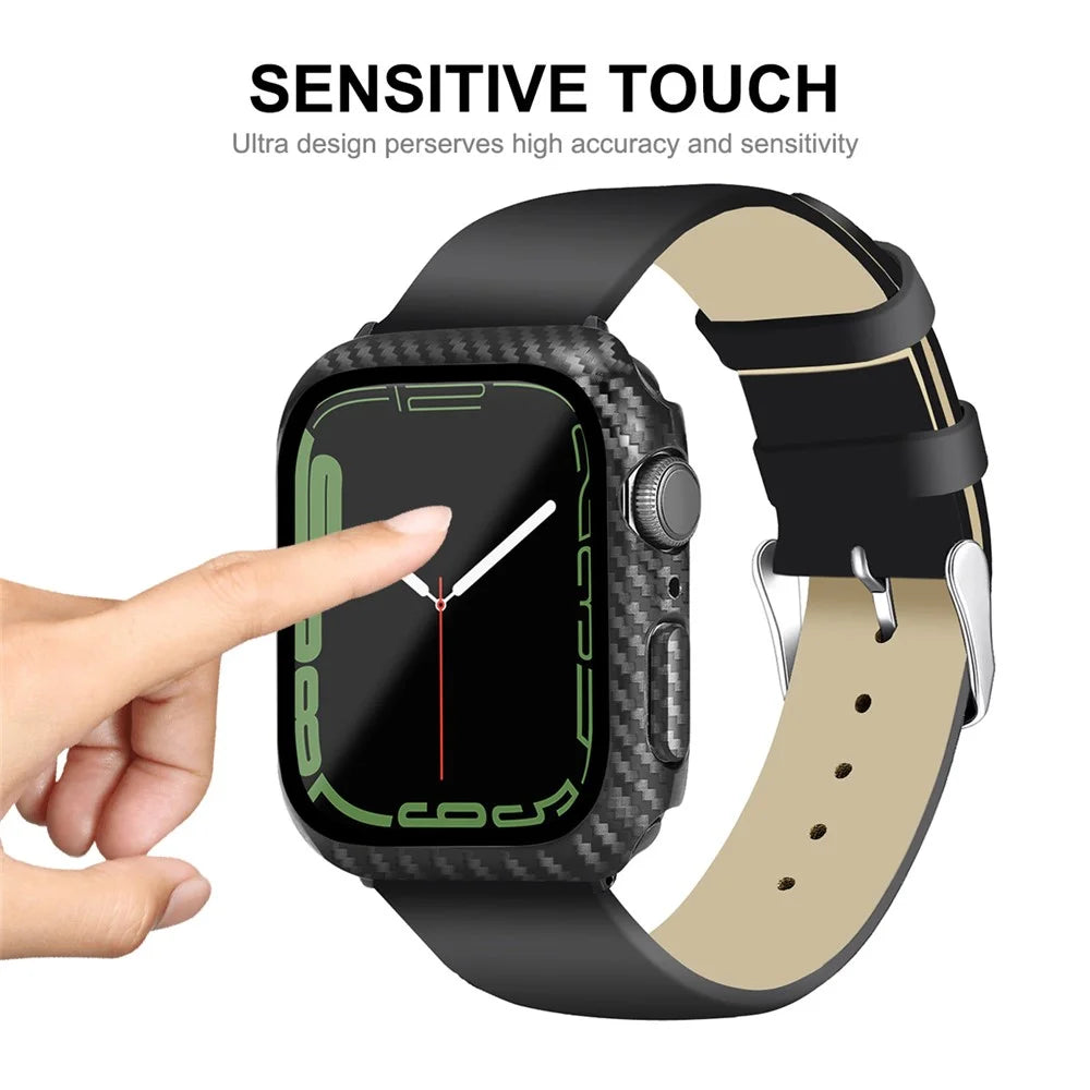 ENKAY HAT PRINCE For Apple Watch Series 9 / 8 / 7 45mm Hard PC Case with Tempered Glass Screen Protector Carbon Fiber Texture Full Protective Cover - 4