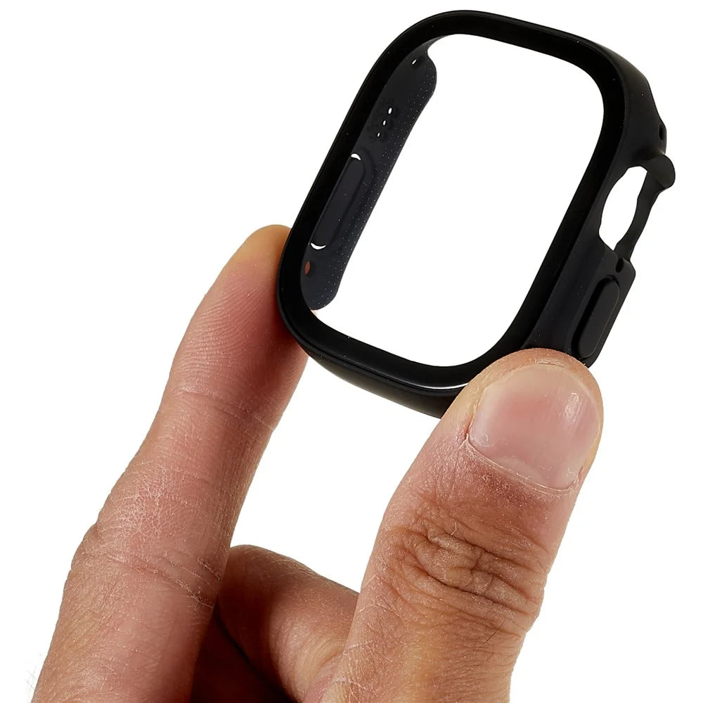 RURIHAI For Apple Watch Ultra 3 / Ultra 2 / Ultra 49mm PC Protective Case All-around Bumper Protective Cover with Silk Printing HD Tempered Glass Screen Protector - Black - 4