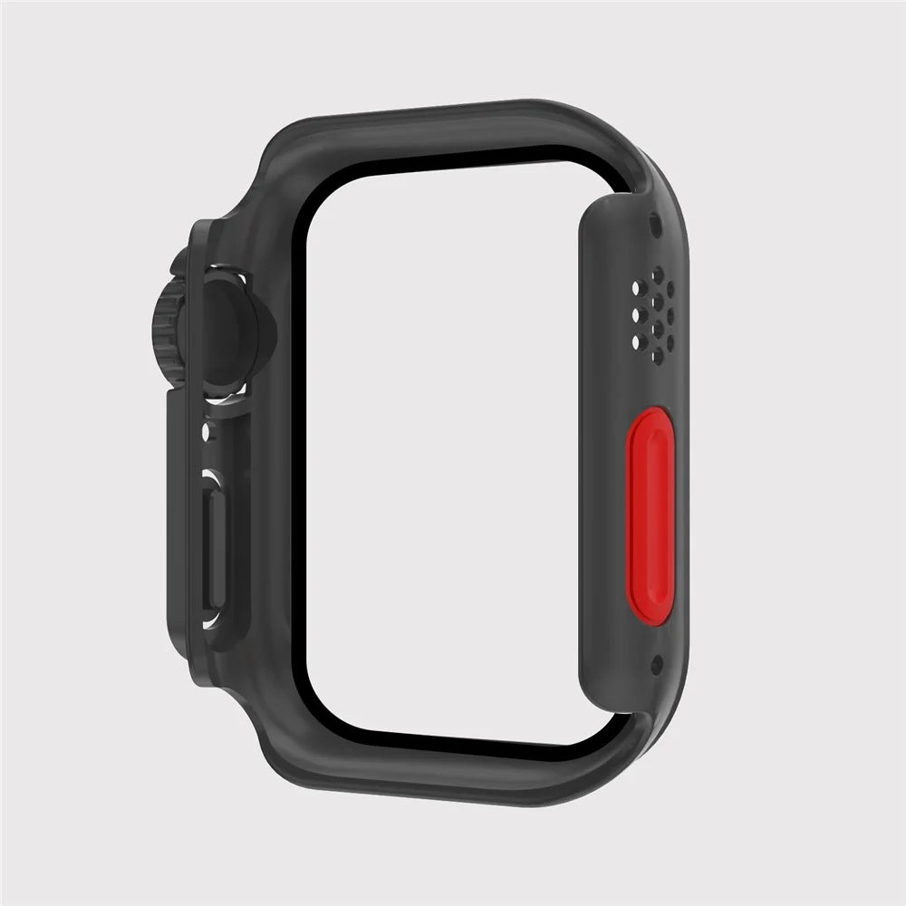 For Apple Watch Series SE3 / SE2 / SE1 / 6 / 5 / 4 40mm Hard PC Watch Case Cover with Tempered Glass Screen Protector - Black / Red - 2