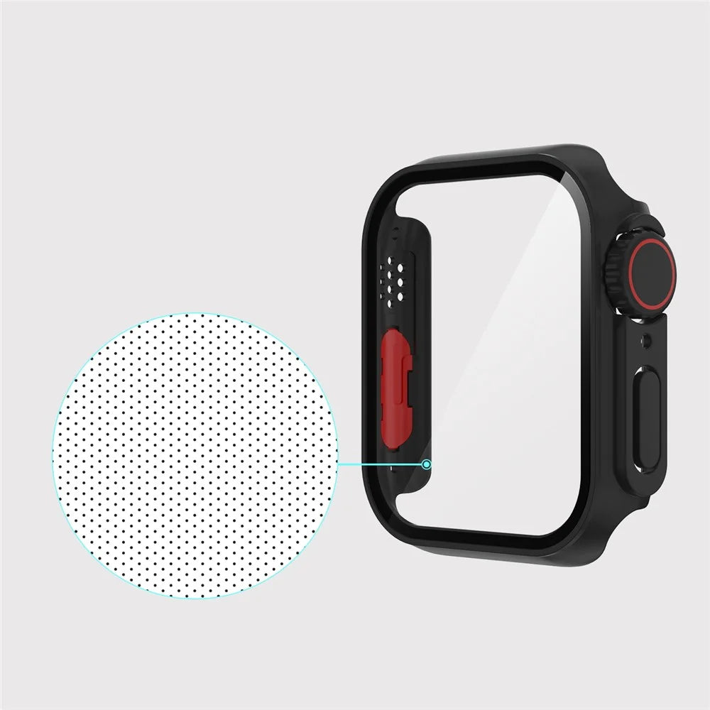 For Apple Watch Series SE3 / SE2 / SE1 / 6 / 5 / 4 40mm Hard PC Watch Case Cover with Tempered Glass Screen Protector - Black / Red - 4