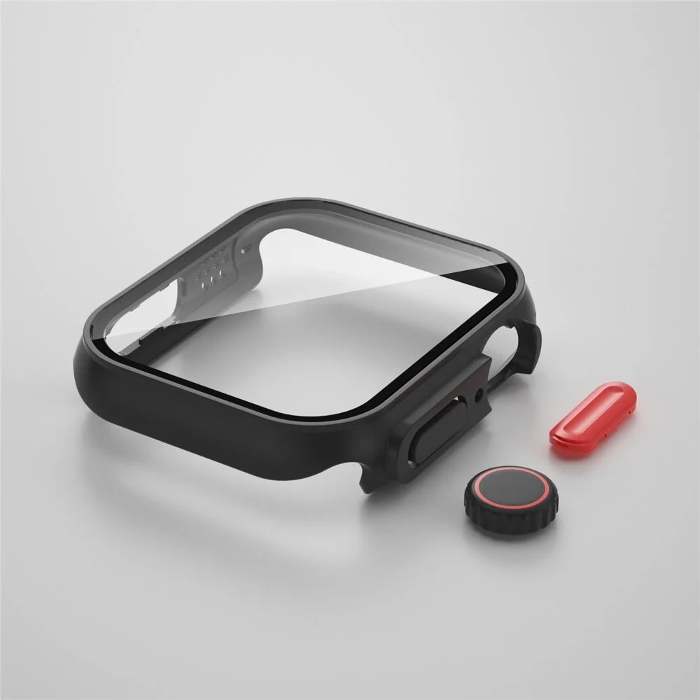 For Apple Watch Series SE3 / SE2 / SE1 / 6 / 5 / 4 40mm Hard PC Watch Case Cover with Tempered Glass Screen Protector - Black / Red - 7