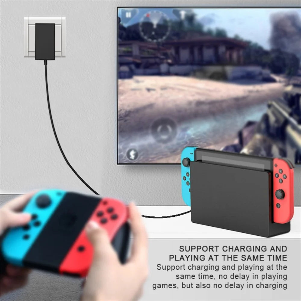 AOLION PGNS1042 For Nintendo Switch TV Dock Mode 1.5m Type-C Cable ABS Charger AC Power Adapter, US Plug - 2