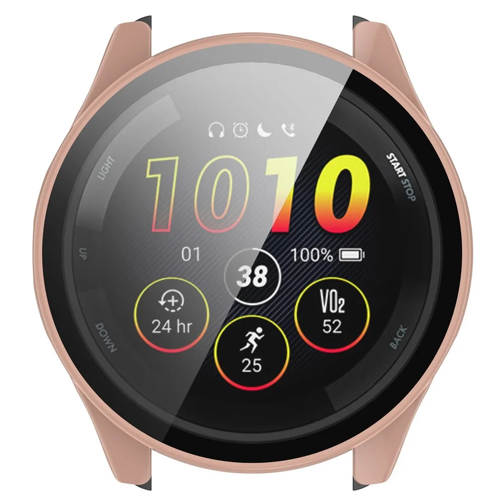 For Garmin Forerunner 265 Smart Watch PC Watch Case with Tempered Glass Screen Protector - Pink - 6