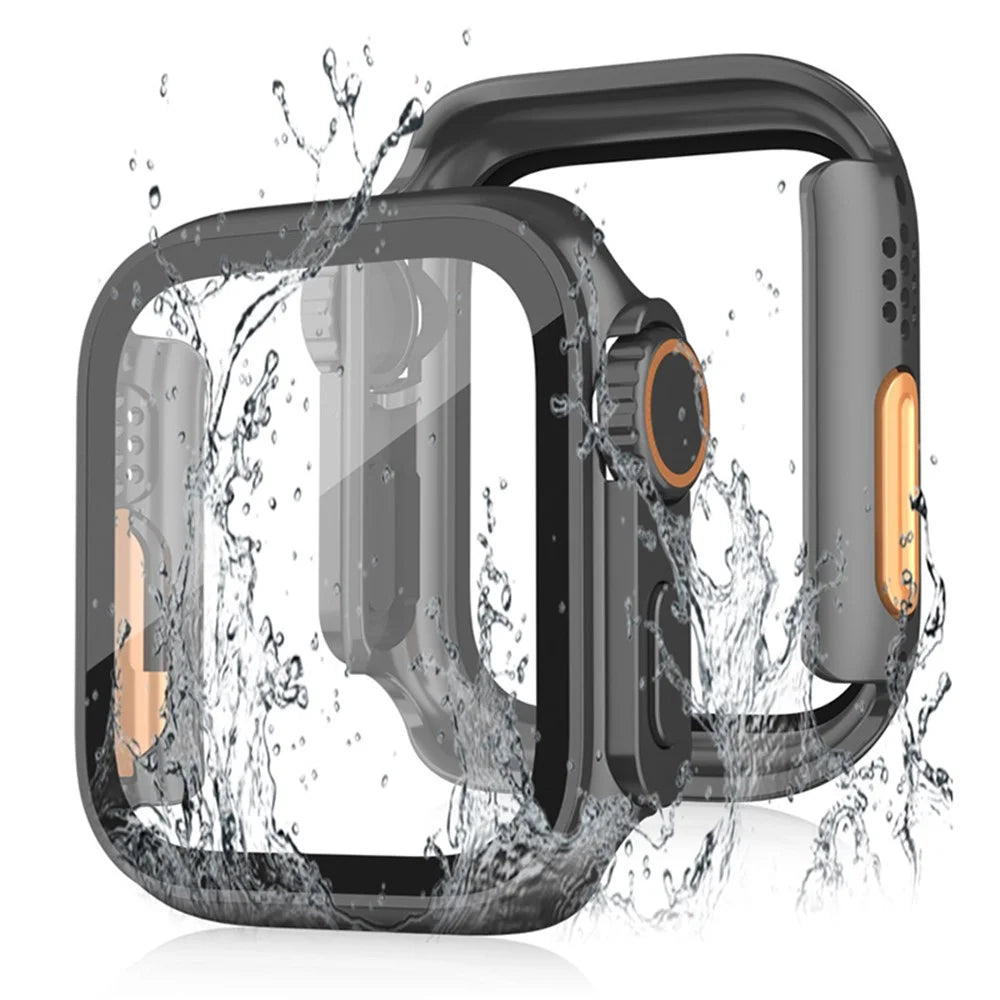 Watch Cover for Apple Watch Series SE3 / SE2 / SE1 / 6 / 5 / 4 44mm Waterproof PC Watch Case with Tempered Glass Screen Protector - Black - 1