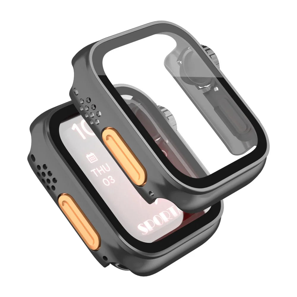 Watch Cover for Apple Watch Series SE3 / SE2 / SE1 / 6 / 5 / 4 44mm Waterproof PC Watch Case with Tempered Glass Screen Protector - Black - 2