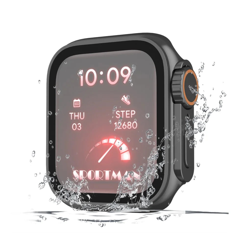 Watch Cover for Apple Watch Series SE3 / SE2 / SE1 / 6 / 5 / 4 44mm Waterproof PC Watch Case with Tempered Glass Screen Protector - Black - 5