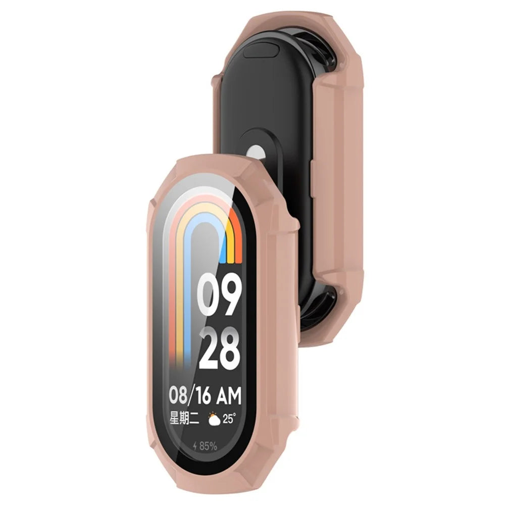 ENKAY Hat Prince For Xiaomi Smart Band 8 Full Coverage Hard PC Watch Case with HD Tempered Glass Film - Pink - 2
