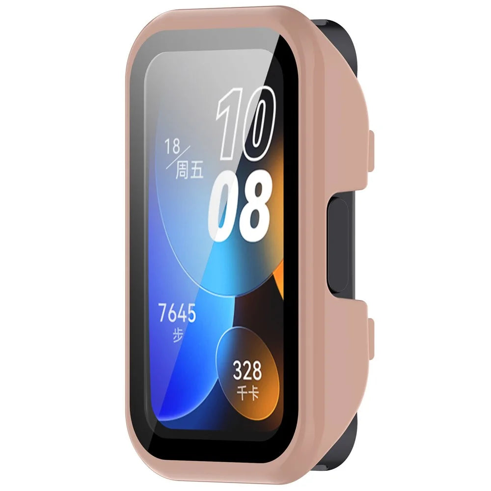 For Huawei Band 8 / Band 8 NFC / Band 9 / Band 9 NFC All Around Hard PC Watch Case Cover with HD Tempered Glass Film - Pink - 4