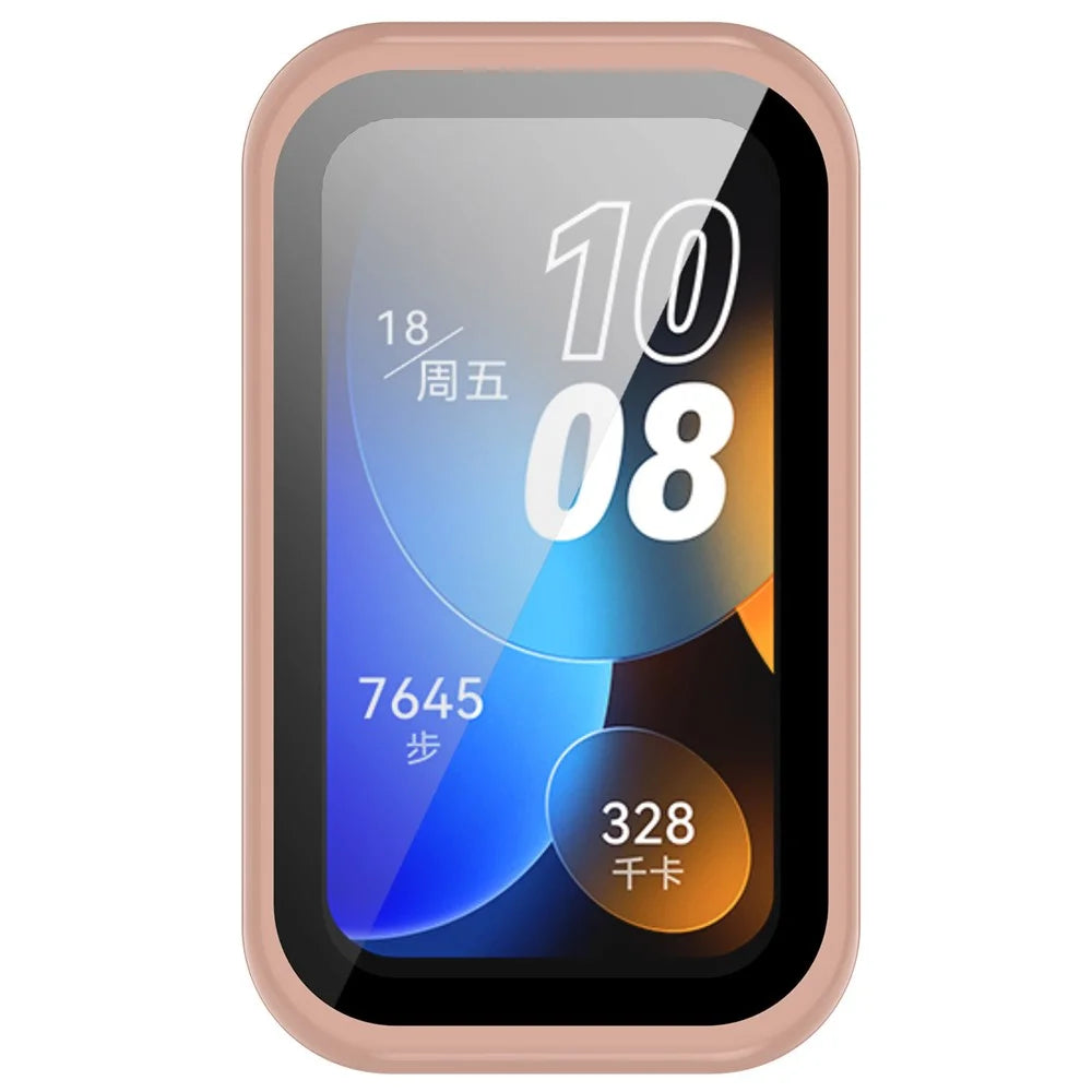 For Huawei Band 8 / Band 8 NFC / Band 9 / Band 9 NFC All Around Hard PC Watch Case Cover with HD Tempered Glass Film - Pink - 6