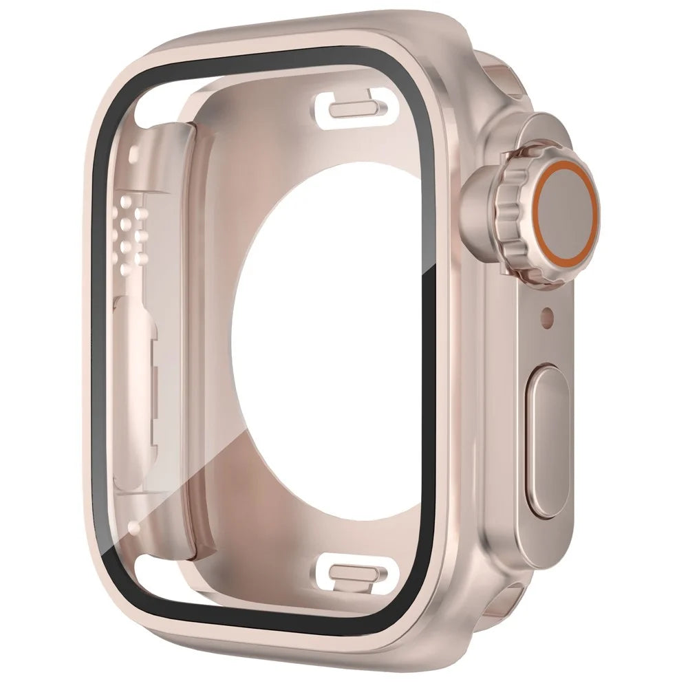 For Apple Watch Series 9 / 8 / 7 41mm Waterproof Case Ultra-Thin Shockproof Hard PC Cover with Tempered Glass Screen Protector - Rose Gold - 2