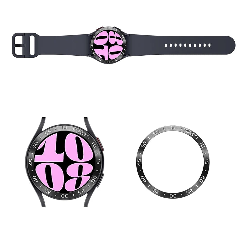Type A Bezel Ring for Samsung Galaxy Watch6 40mm , Stainless Steel Bezel Case Protector Ring Dial Cover - Black / White Characters - 5