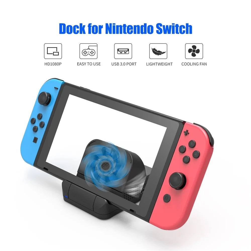 SW300 Docking Station for Nintendo Switch , Portable HD TV Dock Hub Adapter with Fan - Black - 4