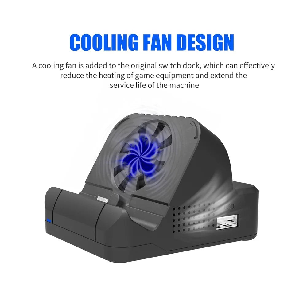 SW300 Docking Station for Nintendo Switch , Portable HD TV Dock Hub Adapter with Fan - Black - 5