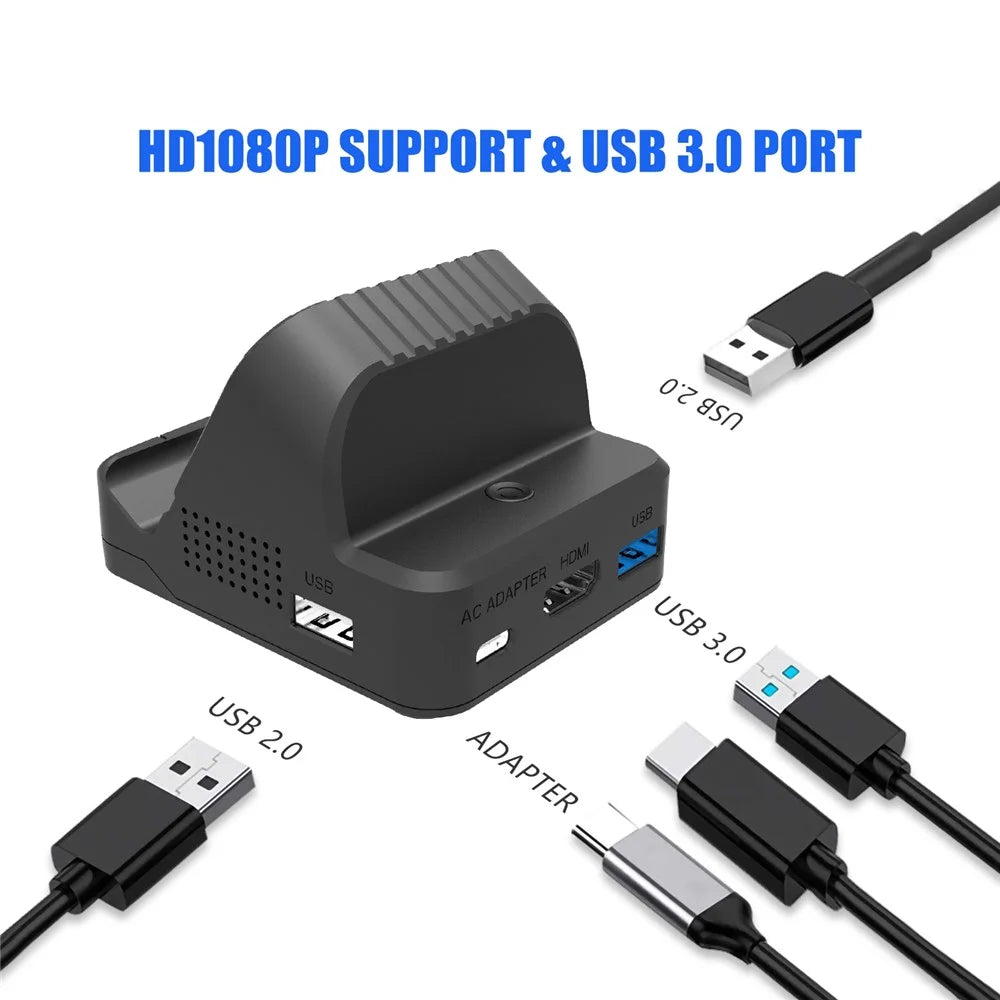 SW300 Docking Station for Nintendo Switch , Portable HD TV Dock Hub Adapter with Fan - Black - 7
