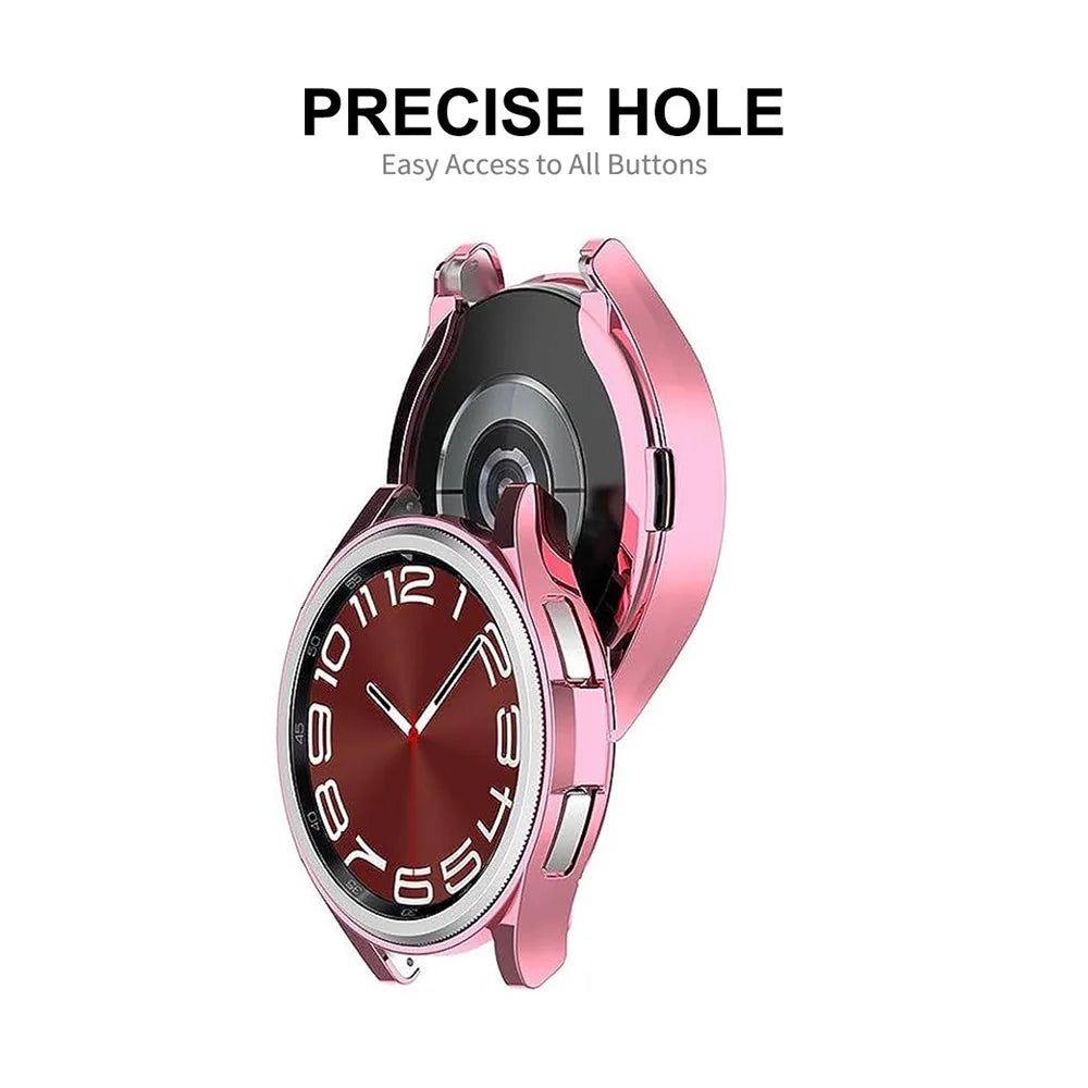 ENKAY HAT PRINCE For Samsung Galaxy Watch6 Classic 47mm Half-Cover Watch Case Electroplating TPU Frame with 0.2mm 9H Tempered Glass Screen Film - Pink - 2