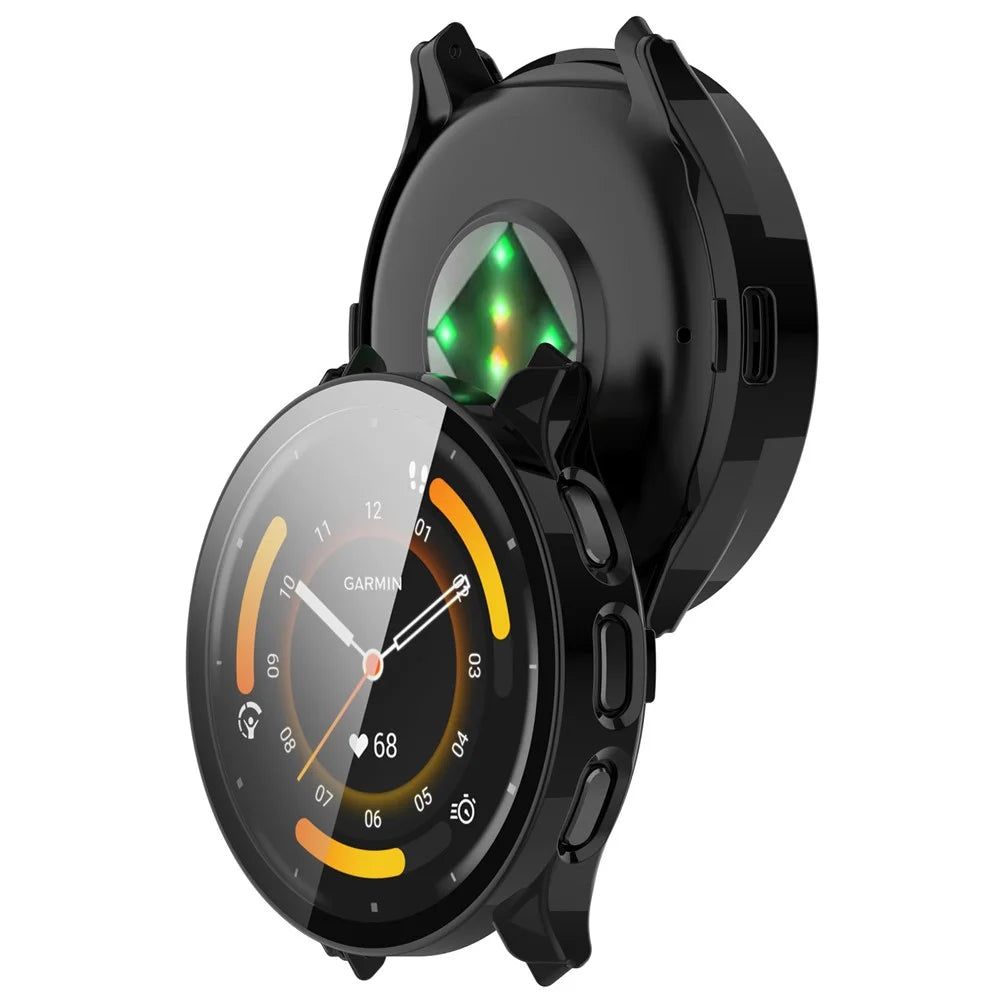 For Garmin Venu 3S Full Coverage Hard PC Watch Case Clear Cover with Tempered Glass Screen Protector - Black - 7