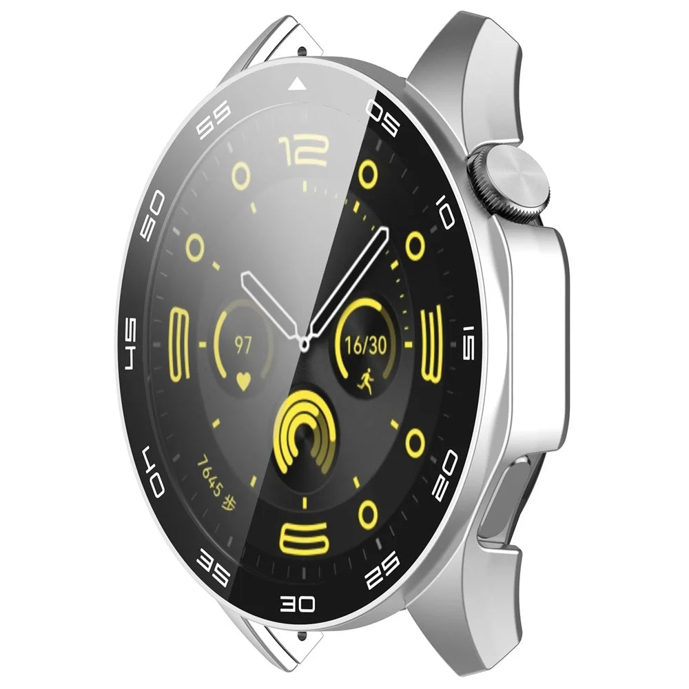 For Huawei Watch GT 4 46mm Watch Case Tempered Glass Screen Protector PC Frame Cover with Dial Plate - Silver - 2