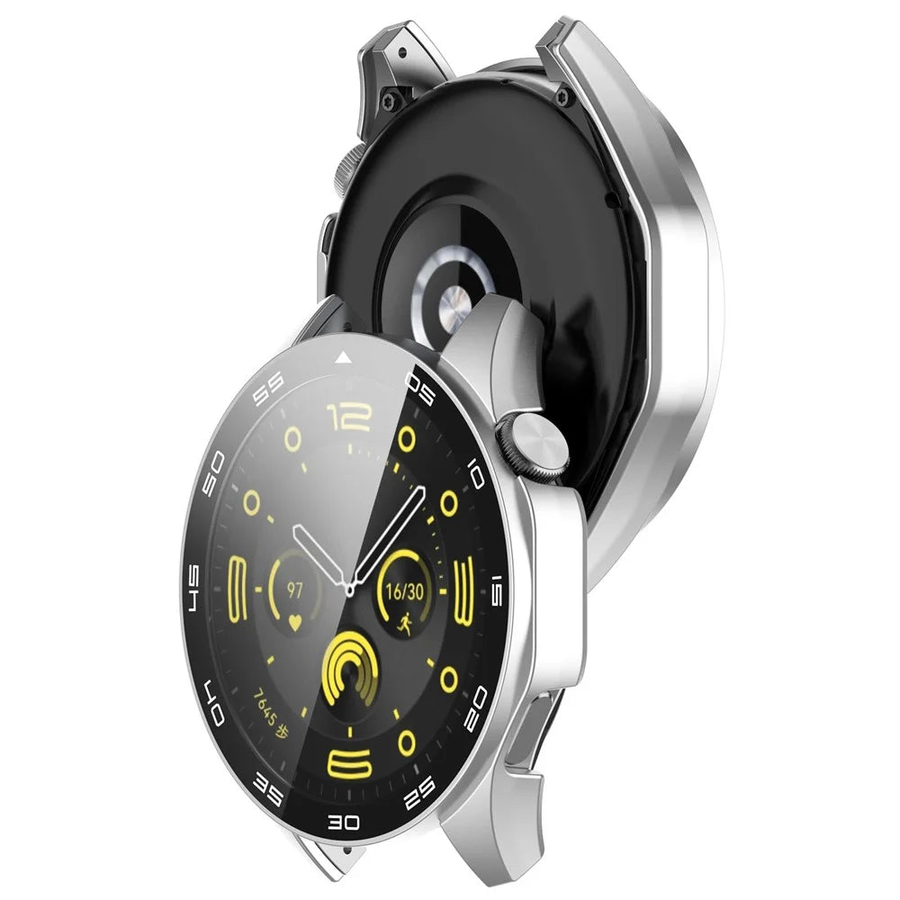 For Huawei Watch GT 4 46mm Watch Case Tempered Glass Screen Protector PC Frame Cover with Dial Plate - Silver - 3