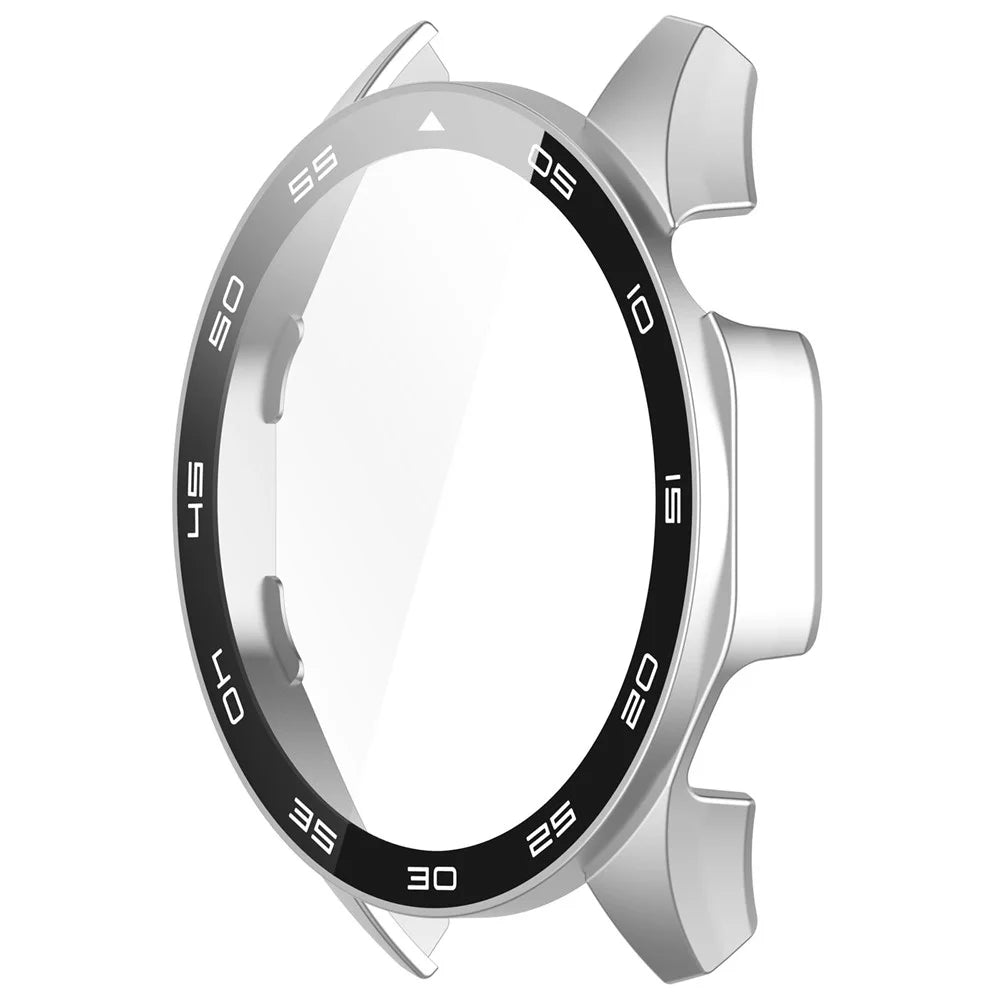 For Huawei Watch GT 4 46mm Watch Case Tempered Glass Screen Protector PC Frame Cover with Dial Plate - Silver - 4