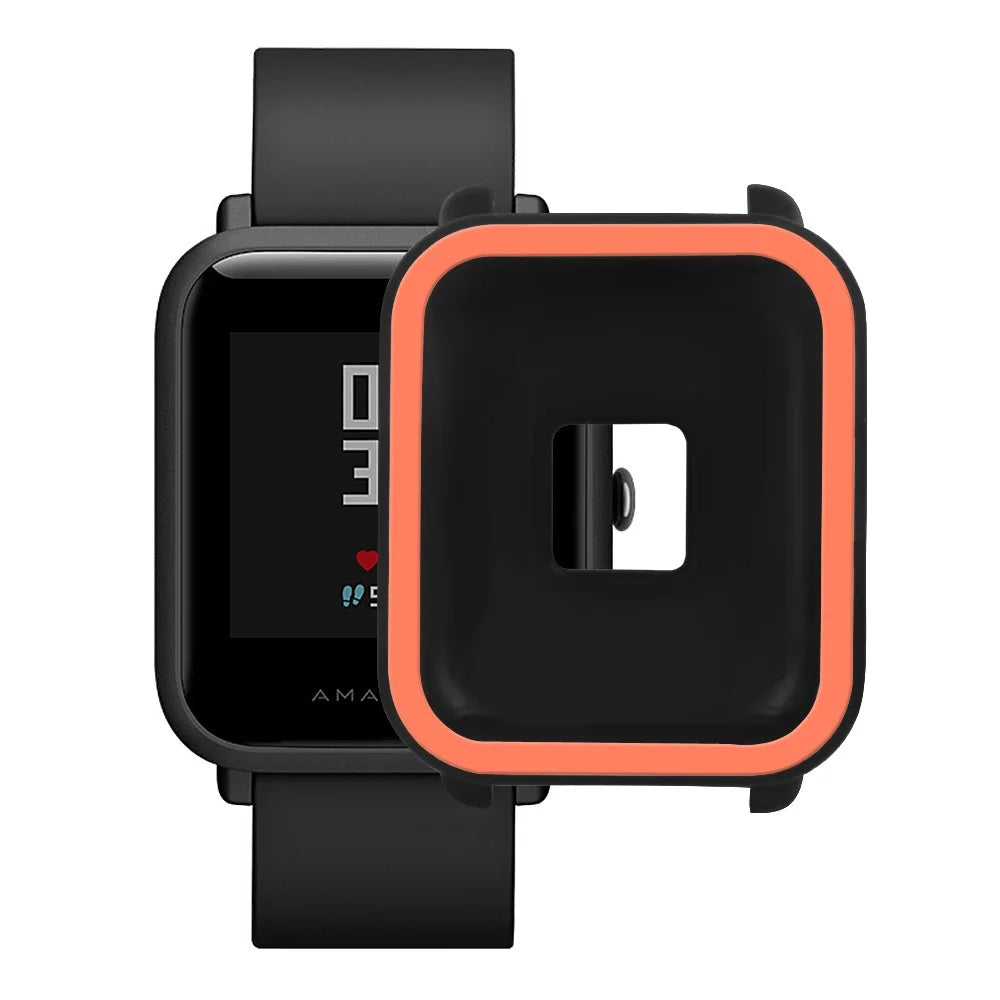 For Huami Amazfit Bip / Bip Lite Protective Edge Case Dual Color Silicone Watch Cover - Black+Orange - 3
