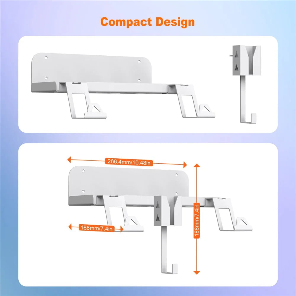 JYS JYS-P5173 Multi-Function Wall Mount Kit for Sony PS5 Game Console Controller Holder with 2-in-1 Magnetic Charging Cable - Black - 6