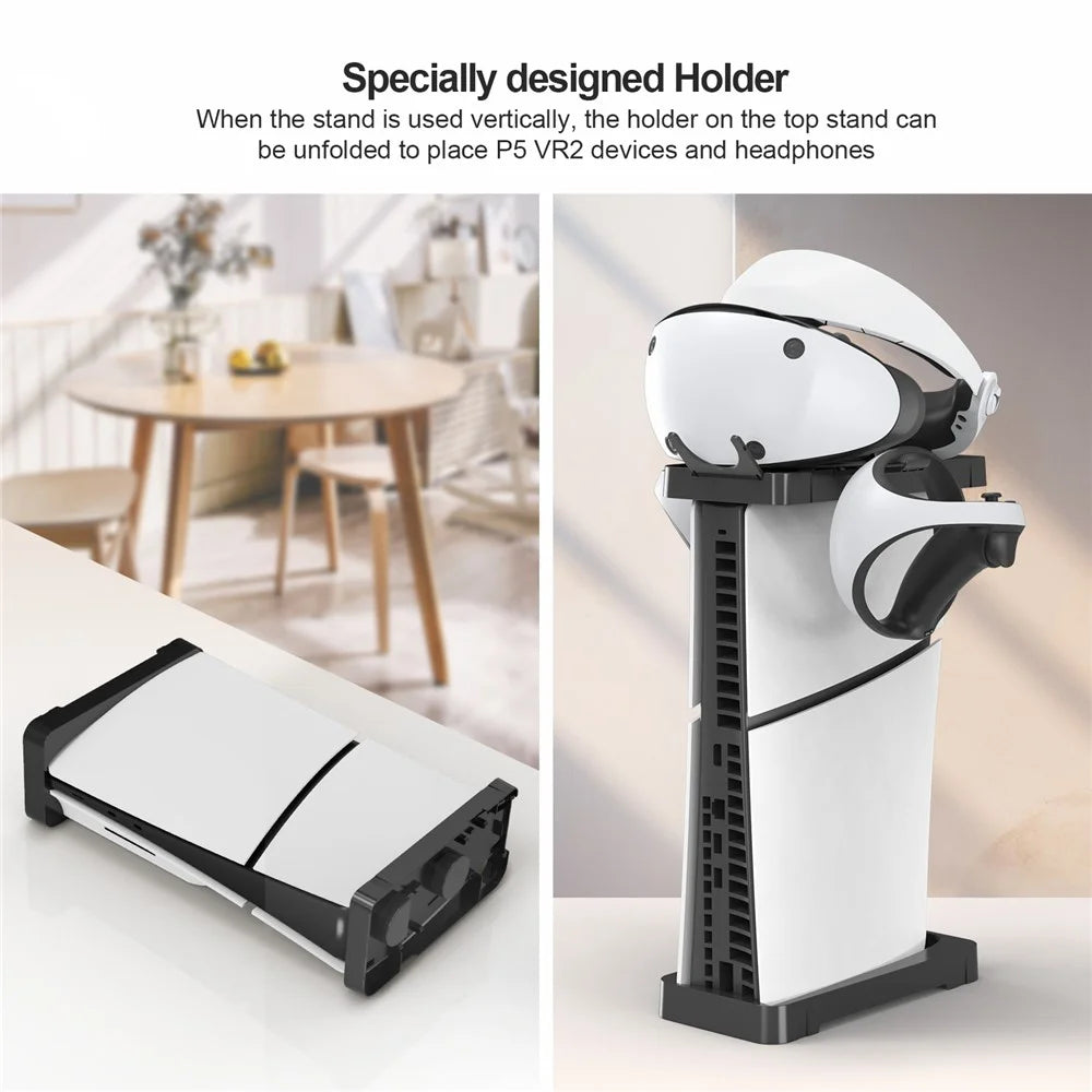 JYS JYS-P5178 Horizontal Stand for Sony PS5 Slim Disc / Digital Game Console Desktop Storage Holder - Black - 6