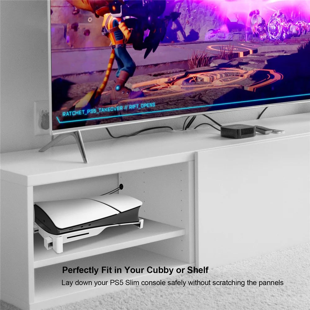 JYS JYS-P5189 Universal Horizontal Bracket for PS5 Slim Console (Digital / Optical Drive Version) - White - 5