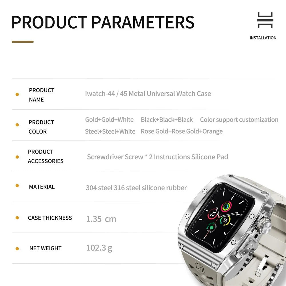 SHELLBOX For Apple Watch Series SE3 / SE2 / SE1 / 6 / 5 / 4 44mm / Series 7 / 8 45mm Metal Watch Case with Strap - Steel+White - 3