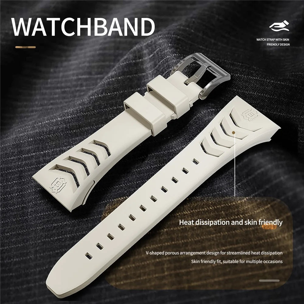 SHELLBOX For Apple Watch Series SE3 / SE2 / SE1 / 6 / 5 / 4 44mm / Series 7 / 8 45mm Metal Watch Case with Strap - Steel+White - 5
