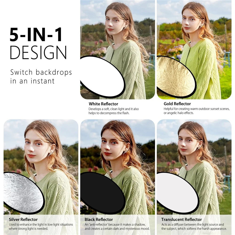 PULUZ 80cm 5 in 1 Photography Reflector Board Folding Photo Studio Reflector Disc - 5