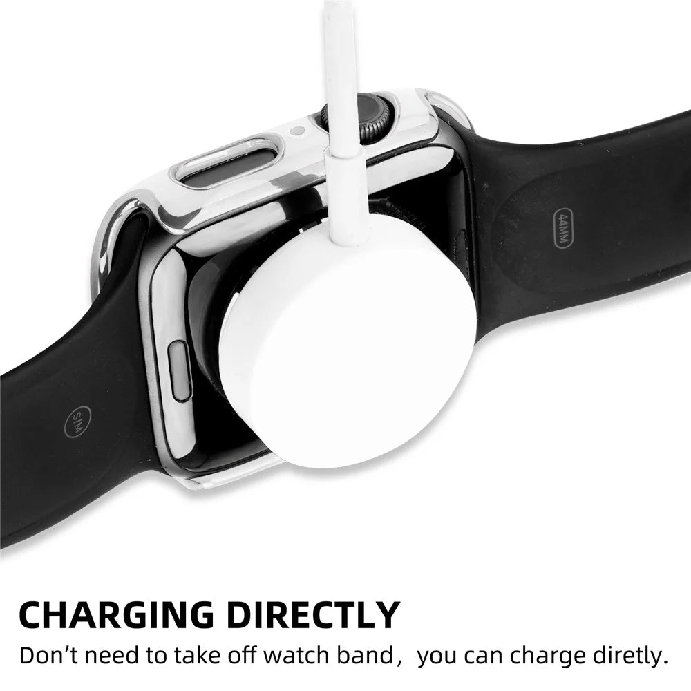 Electroplating PC Smart Watch Case Shell with Tempered Glass Film for Apple Watch Series 1/2/3 42mm - White/Silver - 3