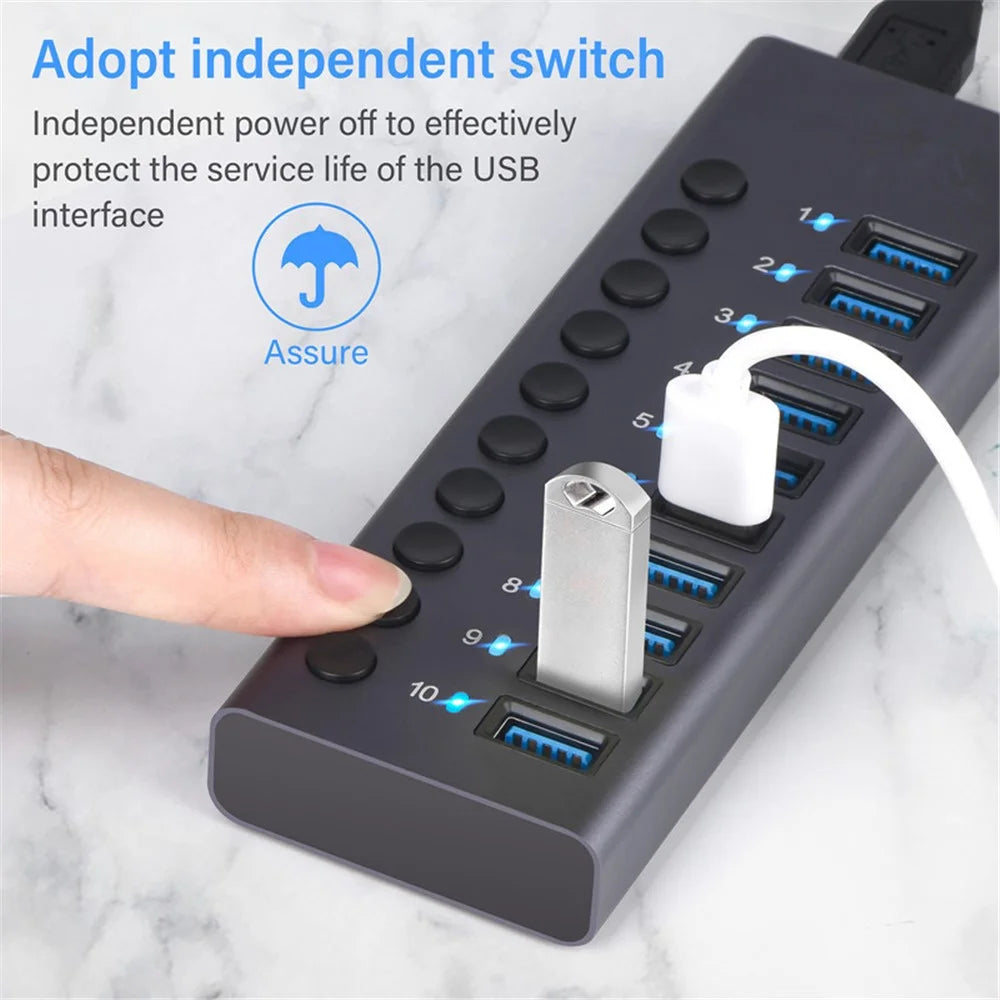 USB 3.0 Charging Station 10-Port Charger Expansion Power Hub Charging Dock with Independent Switch - US Plug - 4