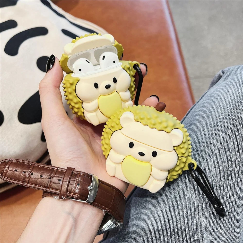 For Apple AirPods with Wireless Charging Case (2019) / AirPods with Charging Case (2019) (2016) Hedgehog Durian Silicone Cover - 6