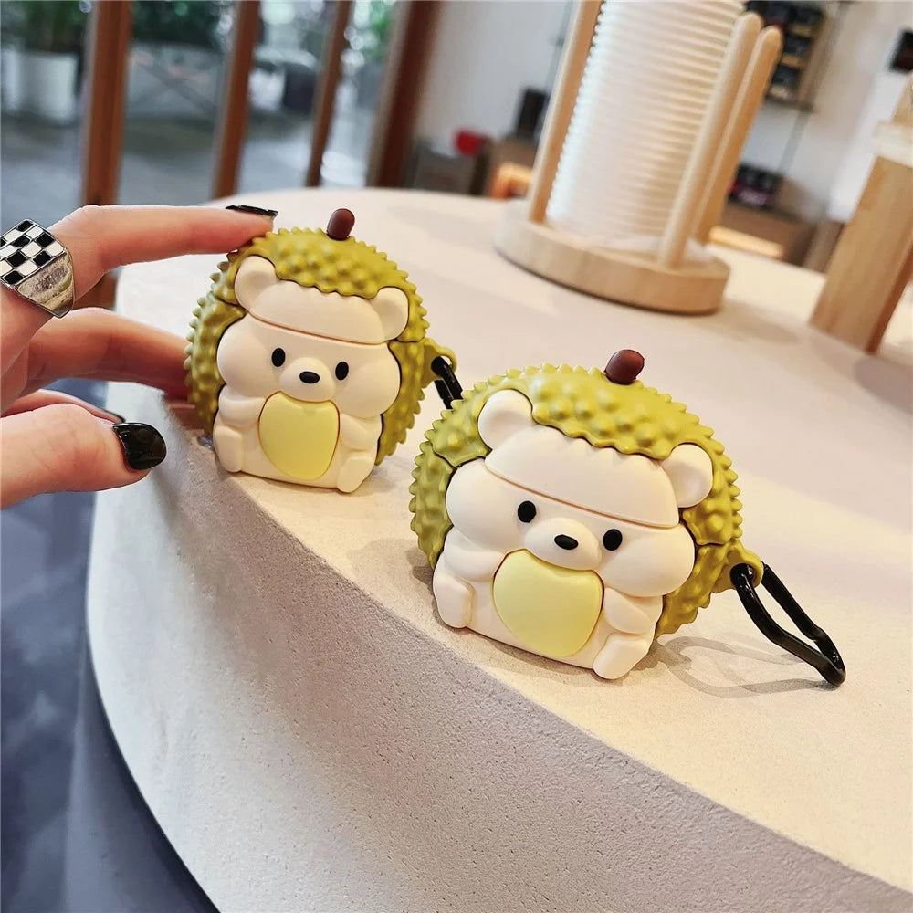 For Apple AirPods with Wireless Charging Case (2019) / AirPods with Charging Case (2019) (2016) Hedgehog Durian Silicone Cover - 7