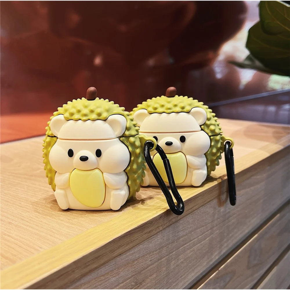 For AirPods 3 Silicone Cover Cartoon Hedgehog Durian Protective Case with Anti-Lost Buckle - 4